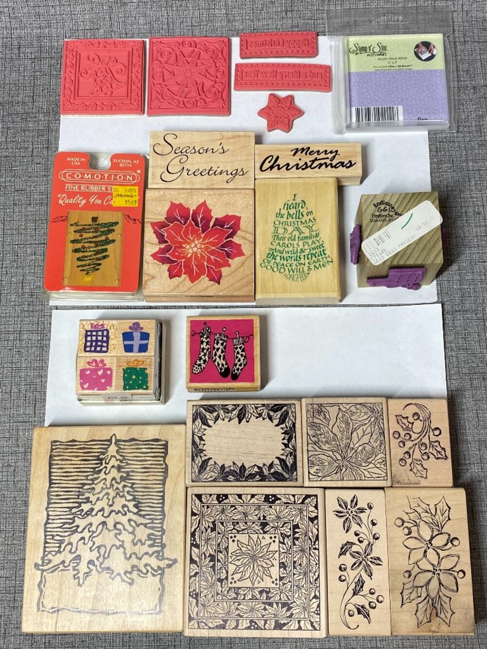 RARE UNIQUE VTG Magenta Wood Rubber Stamps Christmas 24pc Lot Bundle NOS